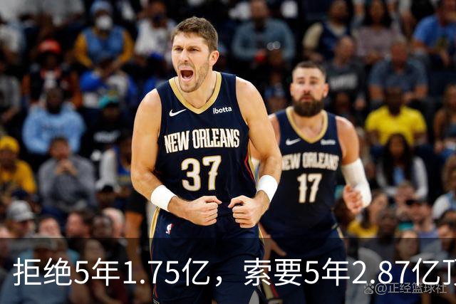 拒绝5年1.75亿，索要5年2.87亿顶薪！23岁全明星中锋恐只能签962万年薪
